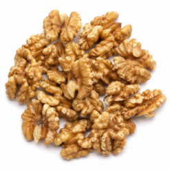 Premium raw walnut kernels loose on white background