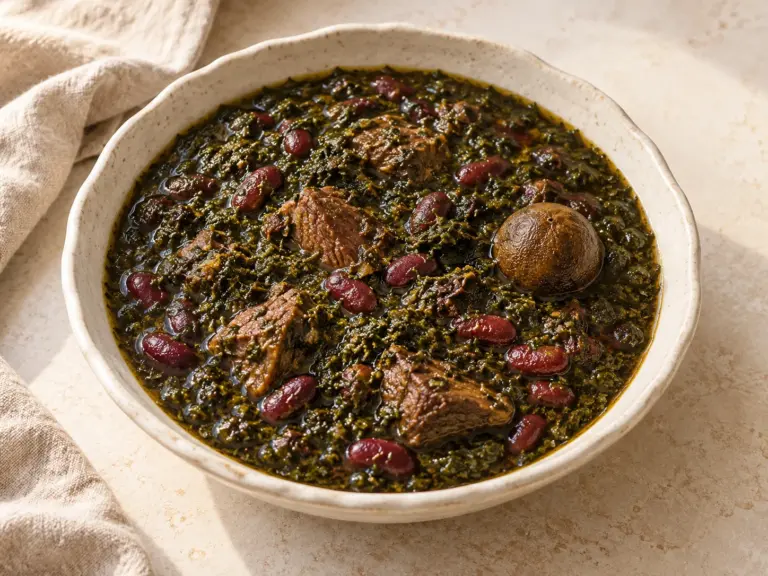 Ghormeh Sabzi, Persian herb stew with kidney beans and dried lime